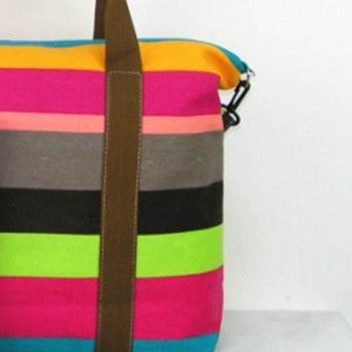 Ladies Strip Tote Shopping Handbag