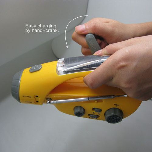 Emergency Portable Solar Power Crank With LED Flashlight
