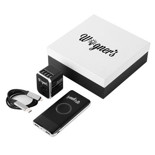 10,000 mAh Wireless Power Bank Set with Universal Travel Adapter
