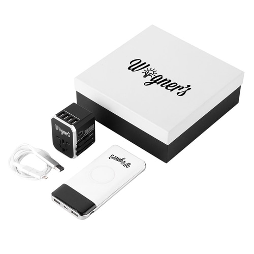 10,000 mAh Wireless Power Bank Set with Universal Travel Adapter