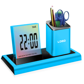 Colorful LED Desk Clock Pen Holder